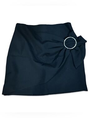 Zara Woman Black Asymmetrical Mini Skirt with Silver O-Ring Detail, S